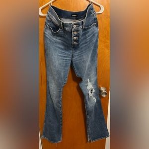 Express Mid Rise Medium Wash Ripped Button Fly Skyscraper Jeans Size 8R